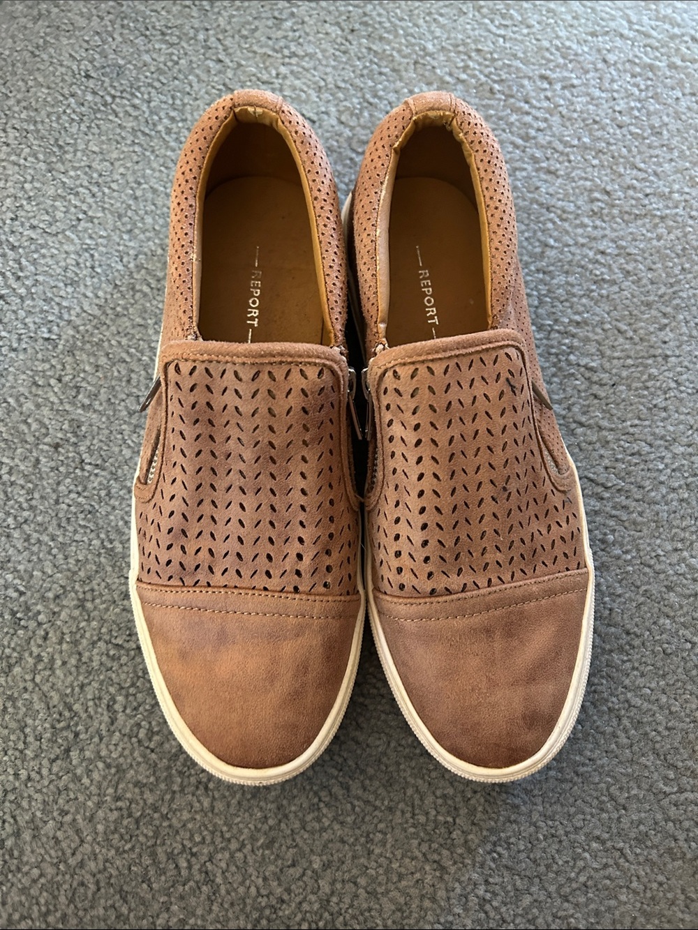 Report Tan Perforated slip on sneakers